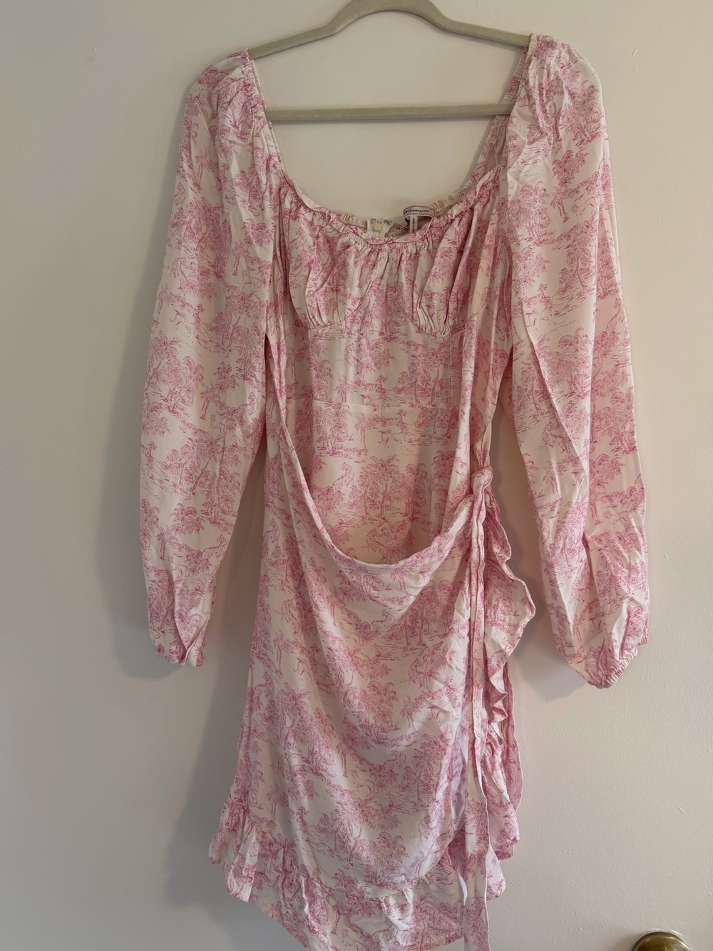 BCBGeneration Cream and Pink Toile Mini Wrap Dress